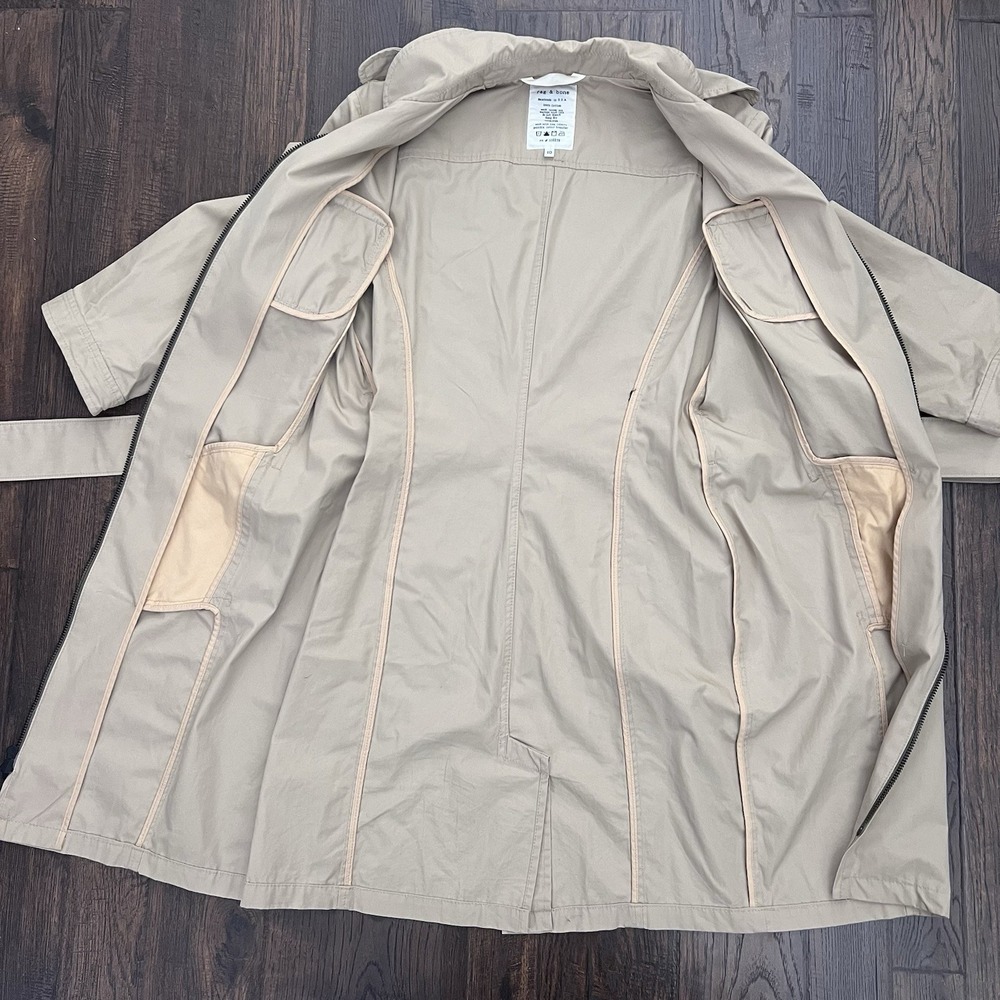 Rag & Bone Trench Dress Womens 10 Khaki Tan Pilot Military Minimalist Full Zip - Picture 14 of 14